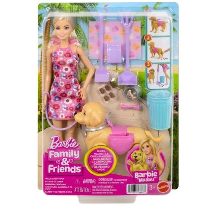 Barbie Walk & Potty Pup med dukke og gående valp