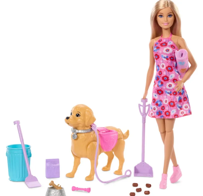 Barbie Walk & Potty Pup med dukke og gående valp