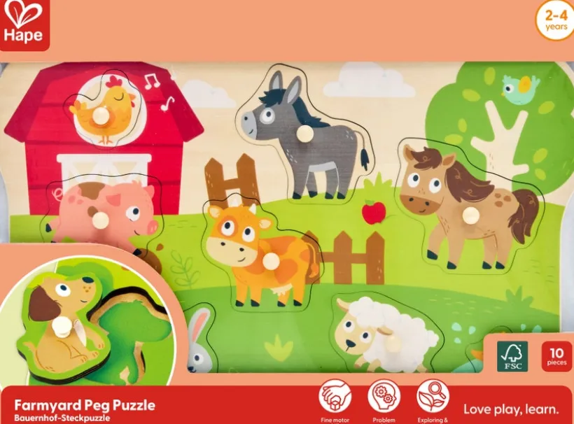 Hape Farm Trepuslespill med knotter – 9 brikker