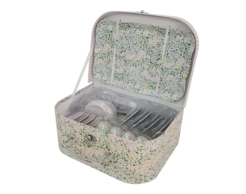 PAP, Blomstret Teservise for 4 med Brett, Metall