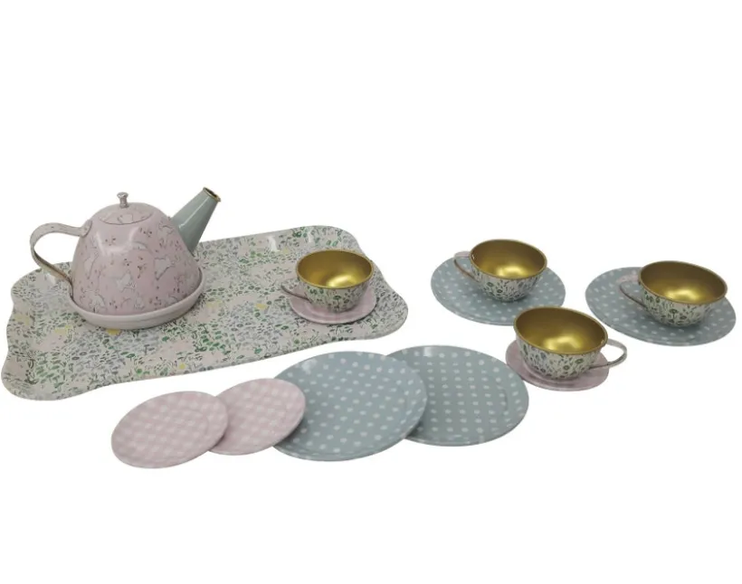 PAP, Blomstret Teservise for 4 med Brett, Metall
