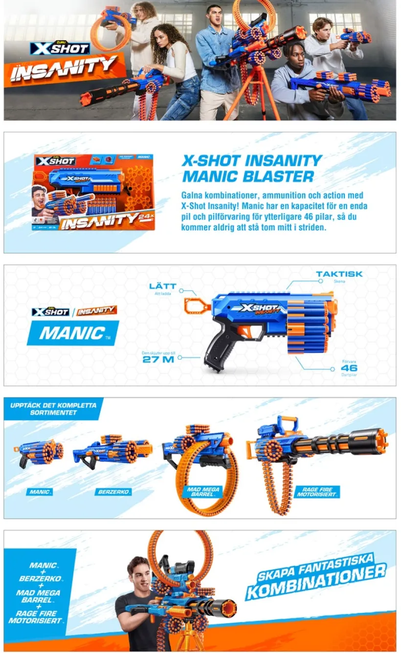 XSHOT Insanity Manic Blaster med 24 piler